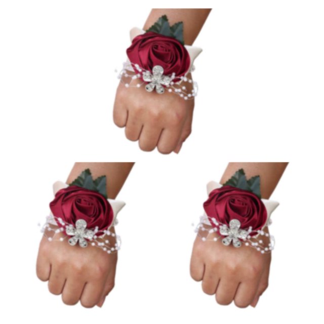Advancent Ramillete de muñeca de rosa de satén hecho a mano de larga duración para bodas y graduaciones elástica única N25 rojo vino Type1 NO1