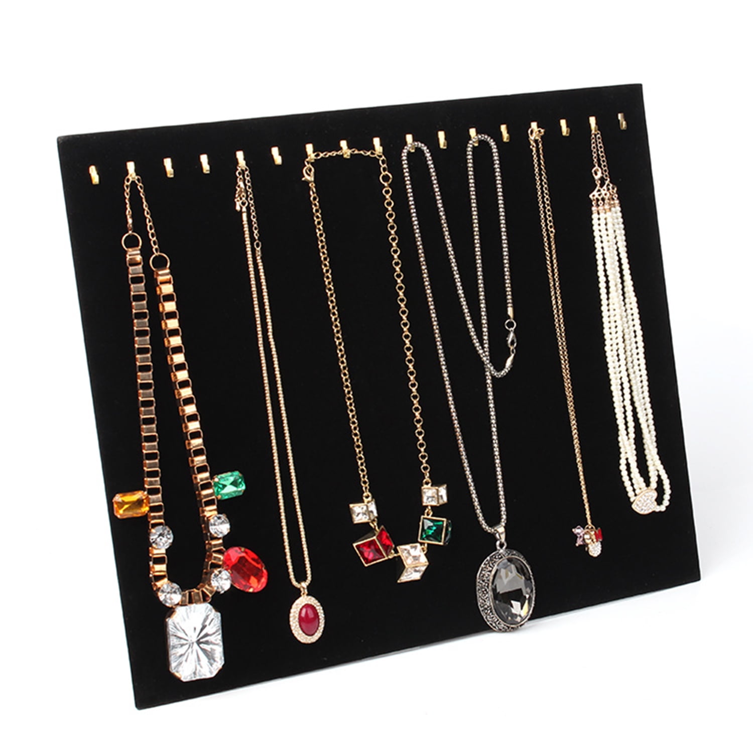 Jewelry Storage Organizer, Velvet Necklace Display Board Stand, 17Hook