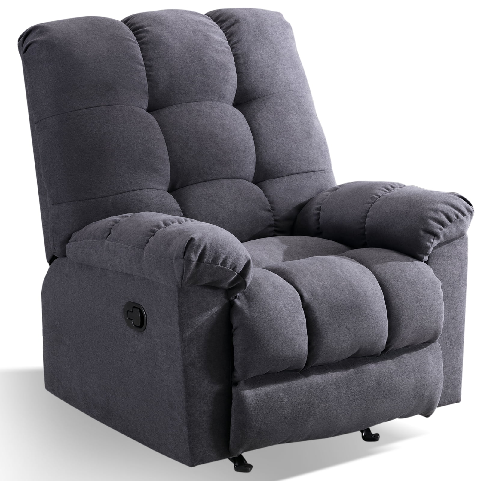 Rocking chair recliner, adjustable, padded fabric, manual, recliner, modern living room sofa