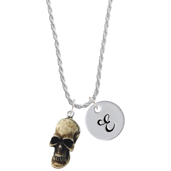 Delight Jewelry Resin Skull Silvertone Script Initial Disc - E - Charm Necklace, 20"+3"