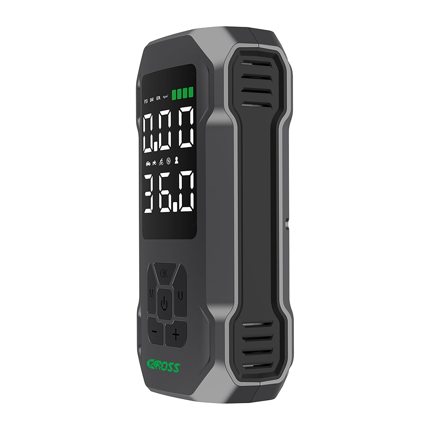 CAROSS Combo 150-PSI Portable Air Compressor and 7,500-mAh Portable Power Bank with Digital Display, LED Light, Adapter Nozzles, and Cloth Bag