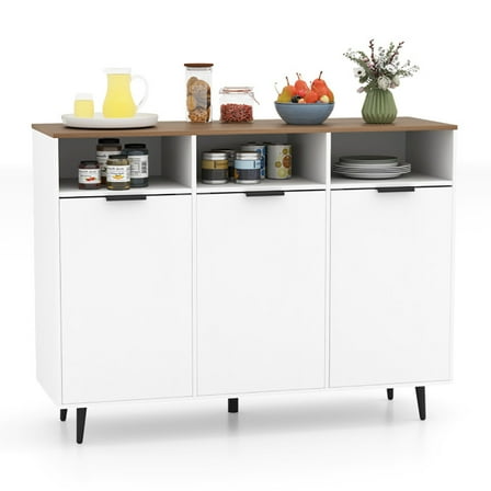 Spaco Sideboard Buffet Cabinet, Kitchen Storage Cabinet with 5-Position Adjustable Shelves, White
