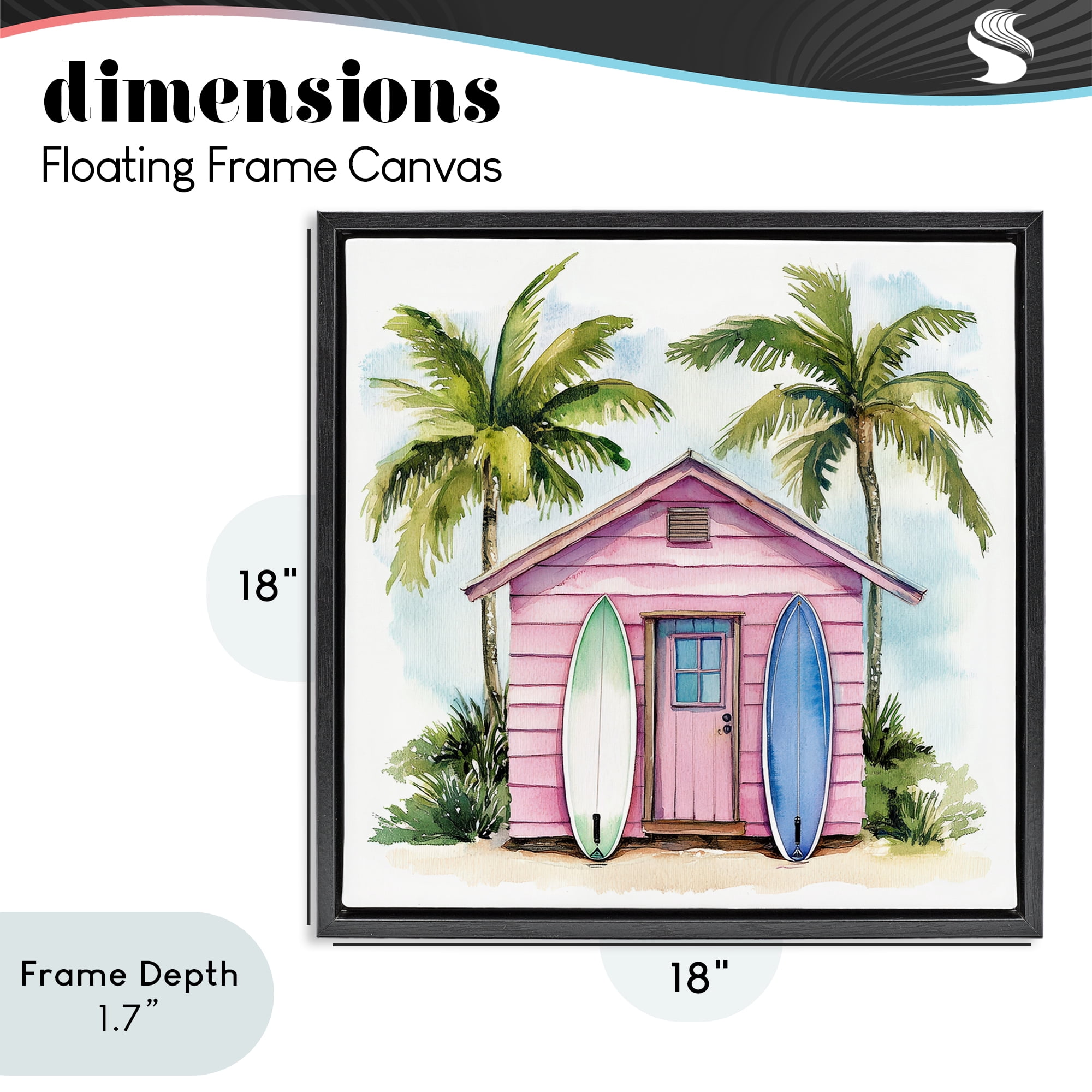 Stupell Industries Surf Shack Under Palms Black Framed Floater Canvas Wall Art, design by Petal Prints Design