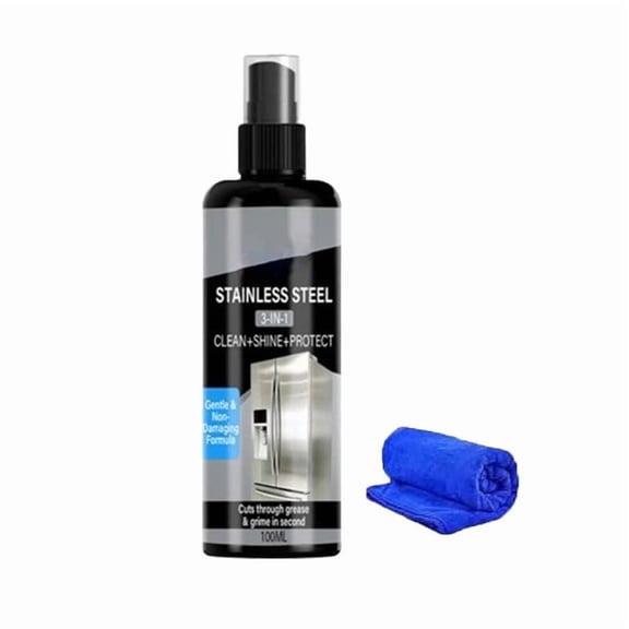 Shipiny 3-in-1 Stainless Steel Cleaner Polish Spray 100ml with Microfiber Cloth, Removes Grease and Grime for Home Appliances Stoves and Sinks, Black