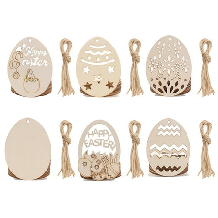 

FAIOIN 60pcs/set DIY Wooden Chip Hollow Eggs Hanging Pendant Happy Easter Decorations