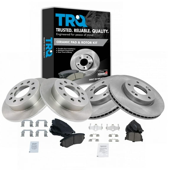 TRQ Front and Rear Brake Pad & Rotor Kit Brake Pads Brake Rotor Ceramic Fits Select 2003-2008 Hyundai Tiburon