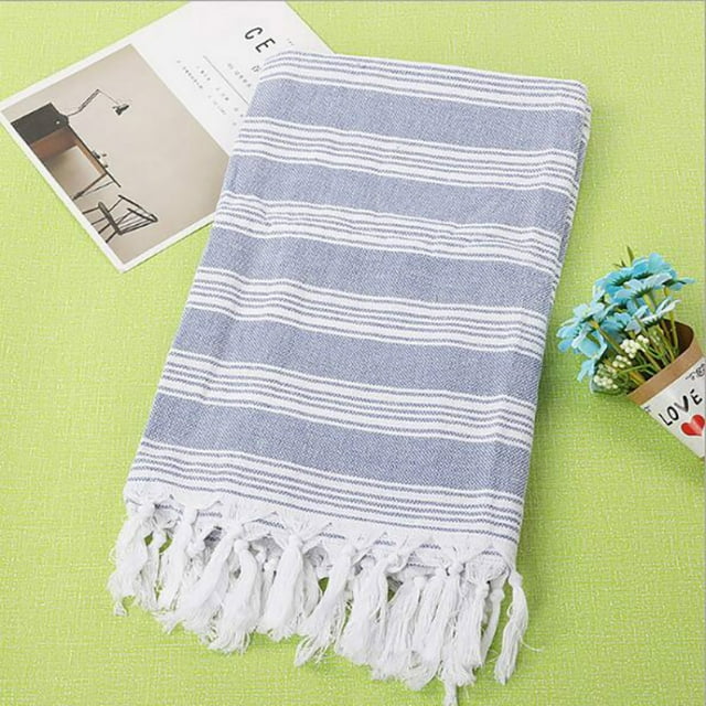 Binmer Absorbent Large Size Bath Towel European And Knitted Striped Fringed Turkish Sand