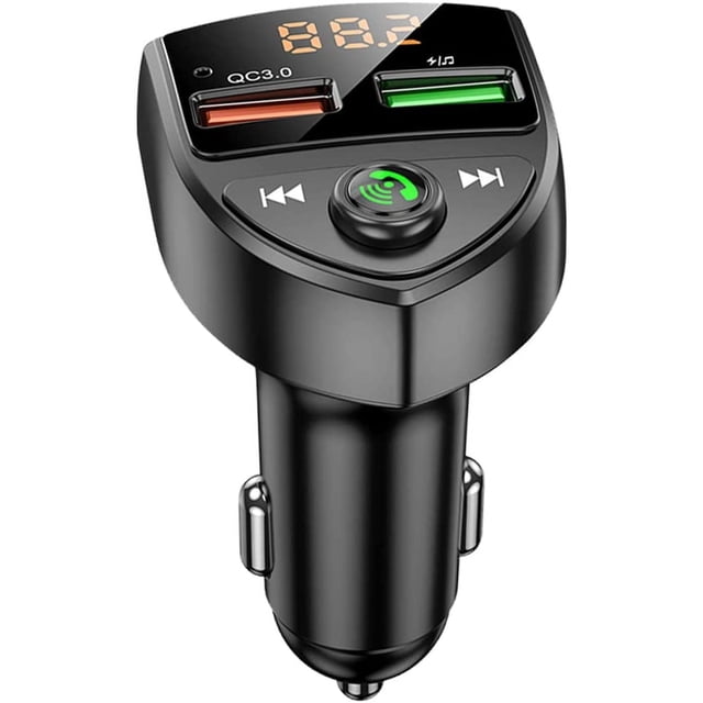 ZHAOCHENG Transmisor FM Bluetooth, Bluetooth V5.0 Dual USB Auto y adaptador QC3.0 compatible con disco U