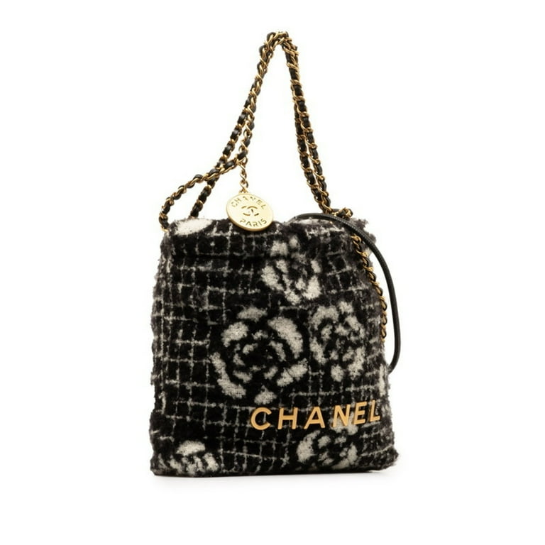 Pre-Owned Chanel Camellia Coco Mark Chain Tote Bag Shoulder Black