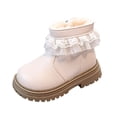thumbnail image 5 of Girls Warm Ankle Boots Fleece Lined Lace Trim Side Zipper Booties Kids Cute Platform Non-Slip Short Boots Beige 8 Toddler, 5 of 7