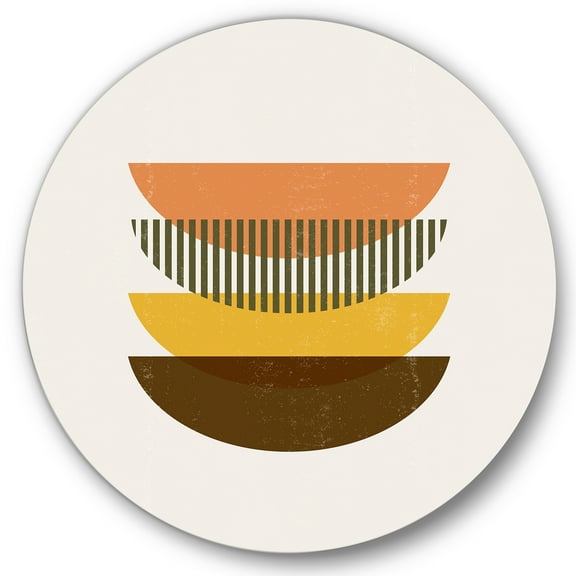 Designart 'Half Moons In Earth Tones Abstract Geometric Art' Modern Circle Metal Wall Art 36x36 - Disc of 36
