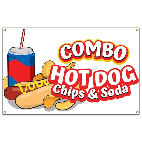 Hot Dogs Chips And Soda Combo 60" Banner Concession Stand Food Truck Single Sided