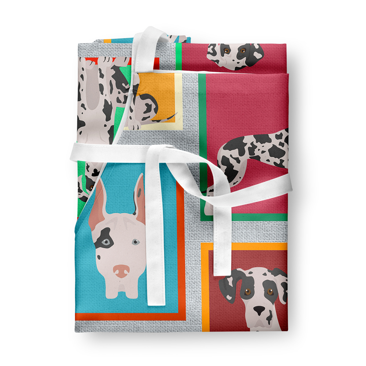 Lots of Harlequin Natural Ears Great Dane Apron 27 in x 30 in