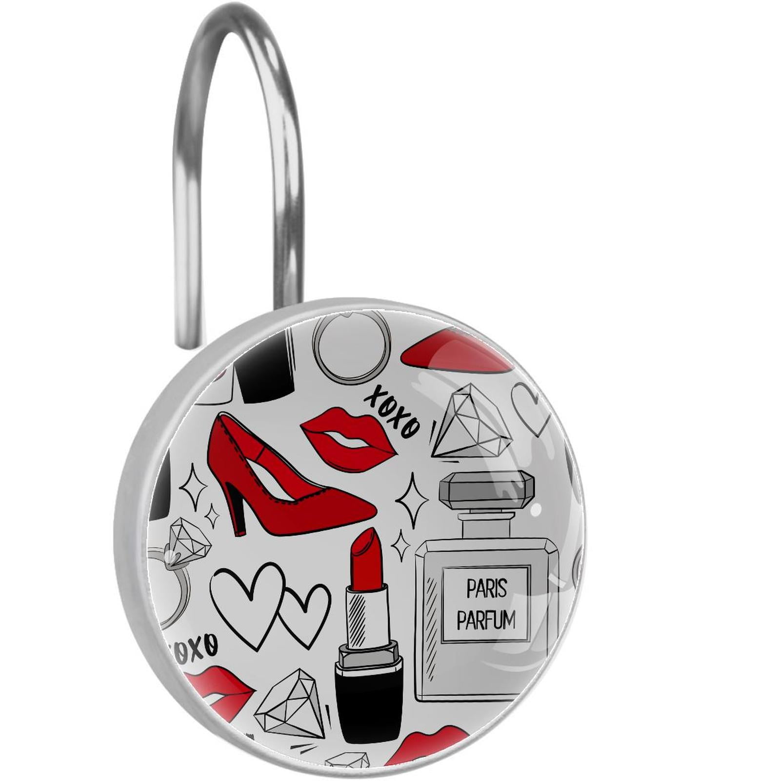 Fashion Red Lip Shower Curtain Hooks（Set of 12）for Home Hotel Shower