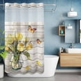 thumbnail image 6 of Spring Yellow Tulip No Hooks Shower Curtain with Snap-in Liner Vintage Flower Vase Leaf Butterfly Wood Grain Shower Curtains for Bathroom, Waterproof, Easy Install, Washable 54"x78", 6 of 9