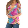 thumbnail image 2 of Aloohaidyvio Tops for ,Womens Summer Printing Short Sleeve Strappy Cold Shoulder T-Shirt Tops Blouses, 2 of 6