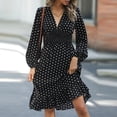 thumbnail image 5 of WTOBBY Women's Fashionable Waist Cinching Slimming Polka Dot Printed Long Sleeve Dress Figure-Flattering Dot Pattern Feminine Silhouette for Office Daily Dress with Western Flair,Black L, 5 of 5