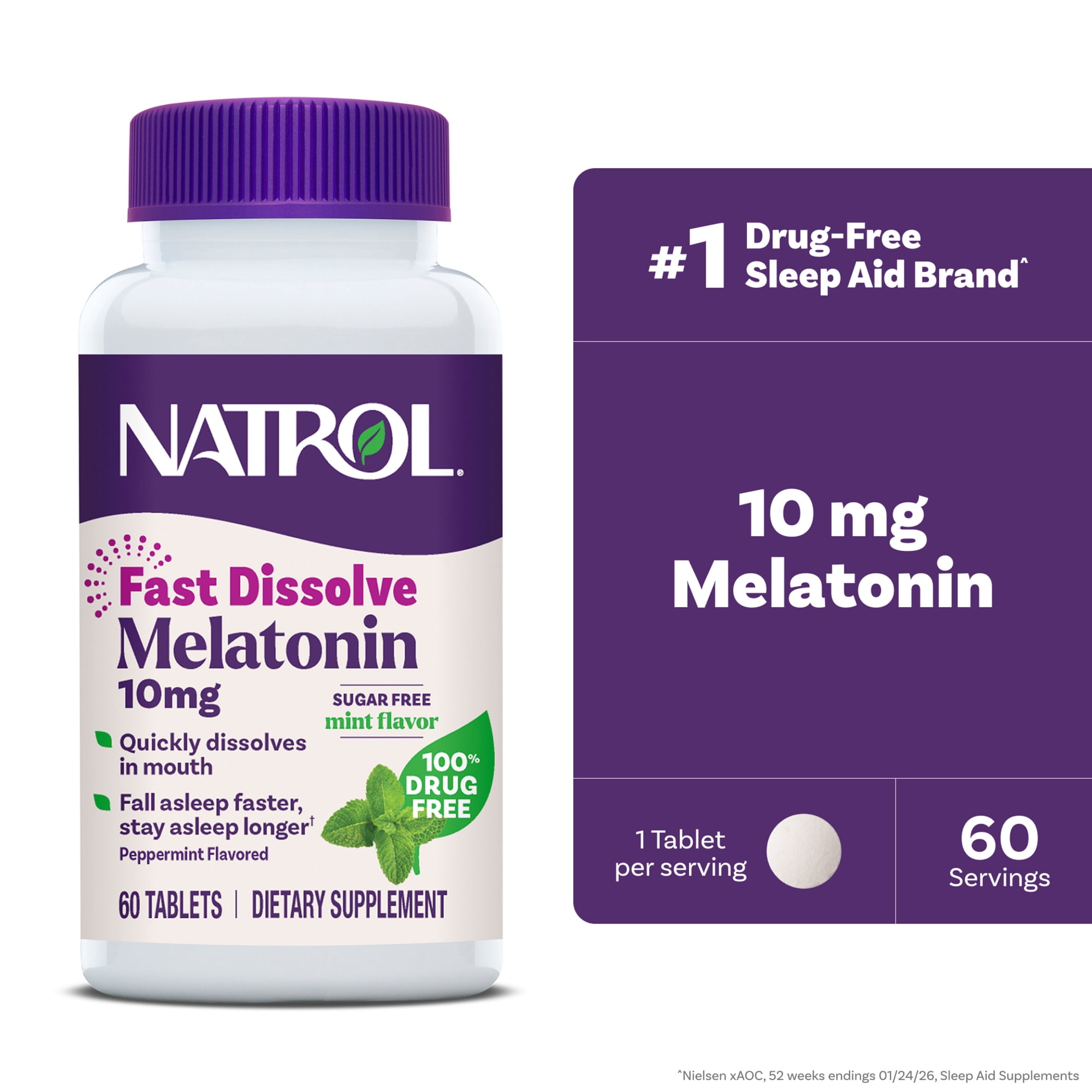 Natrol Melatonin 10 mg Fast Dissolve Tablets, Sugar-Free Peppermint, 60 Ct