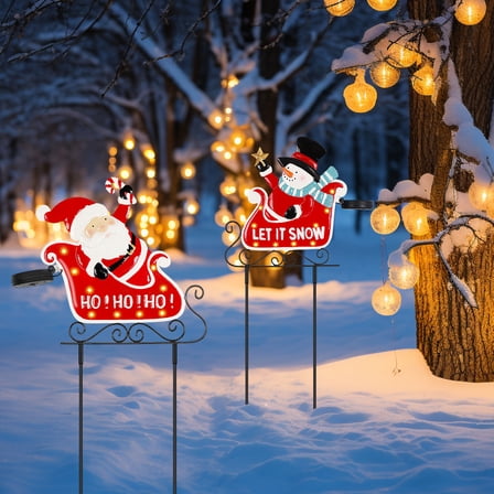 Garden Fence Fencelight Outdoor Christmas Decorations for Christmas Outdoor Xmas Scenes Yard Decor with Stake for Home Lawn Red, black with Lamp