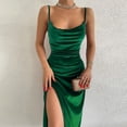 thumbnail image 6 of Wxolcjlv Women Solid Color Spaghetti Strap Slit Dress Velvet Bodycon Sweetheart Neck Evening Party Maxi Dress, 6 of 7
