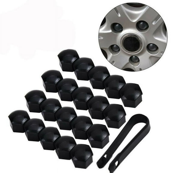17mm GLOSS BLACK ALLOY WHEEL NUT BOLT COVERS CAP SET FOR ANY CAR