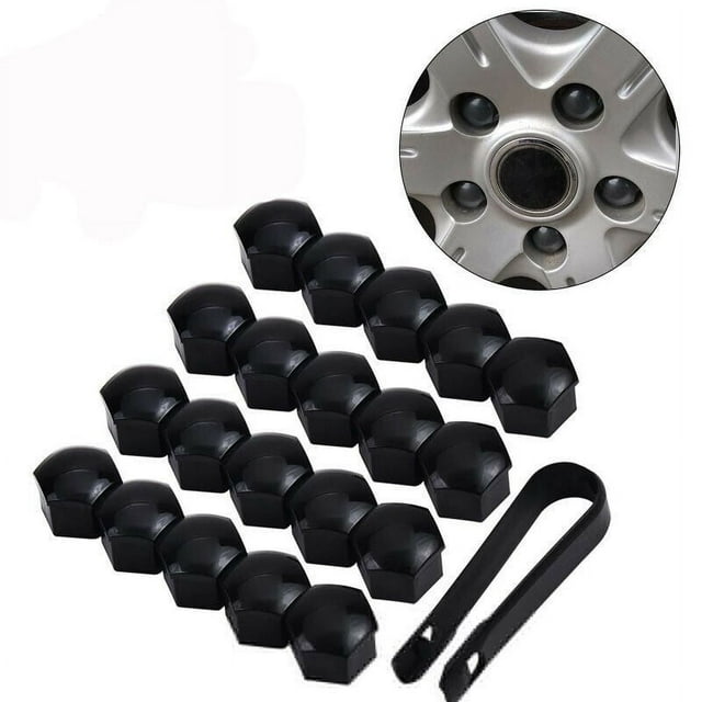 Bgsha 17mm GLOSS BLACK ALLOY WHEEL NUT BOLT COVERS CAP UNIVERSAL SET FOR ANY CAR