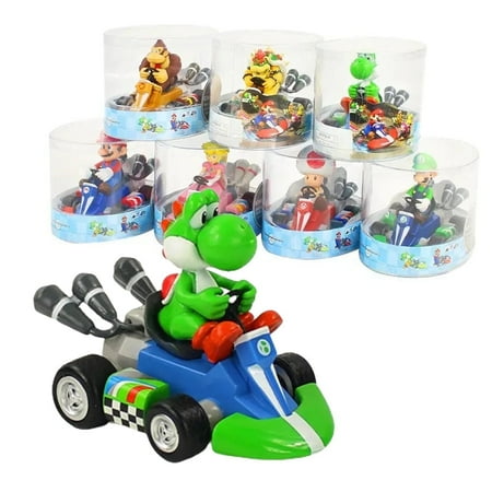Mario Racing Kart Toy Yoshi Racing Kart Mario Cake Toppers Princess, Turtle, Mushroom, Orangutan, Pull Back Car (Yoshi)