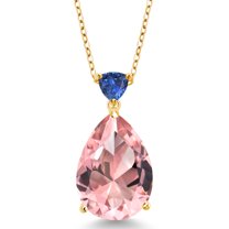 Gem Stone King 10.89 Ct Peach Nano Morganite Blue Created Sapphire 18K Yellow Gold Plated Silver Pendant with Chain