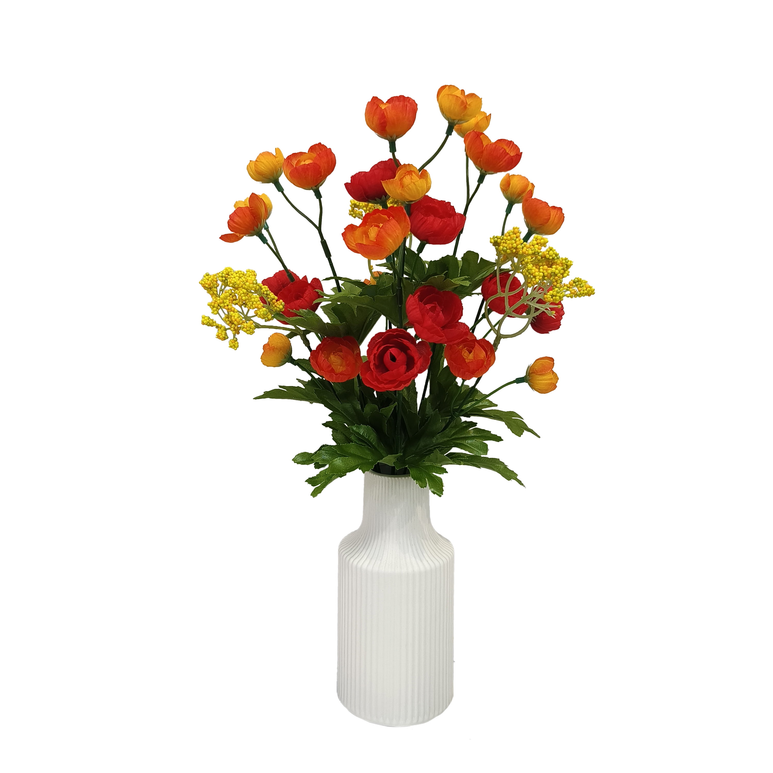 Mainstays 17" Artificial Red and Orange Ranunculus Bush,  Indoor Use.