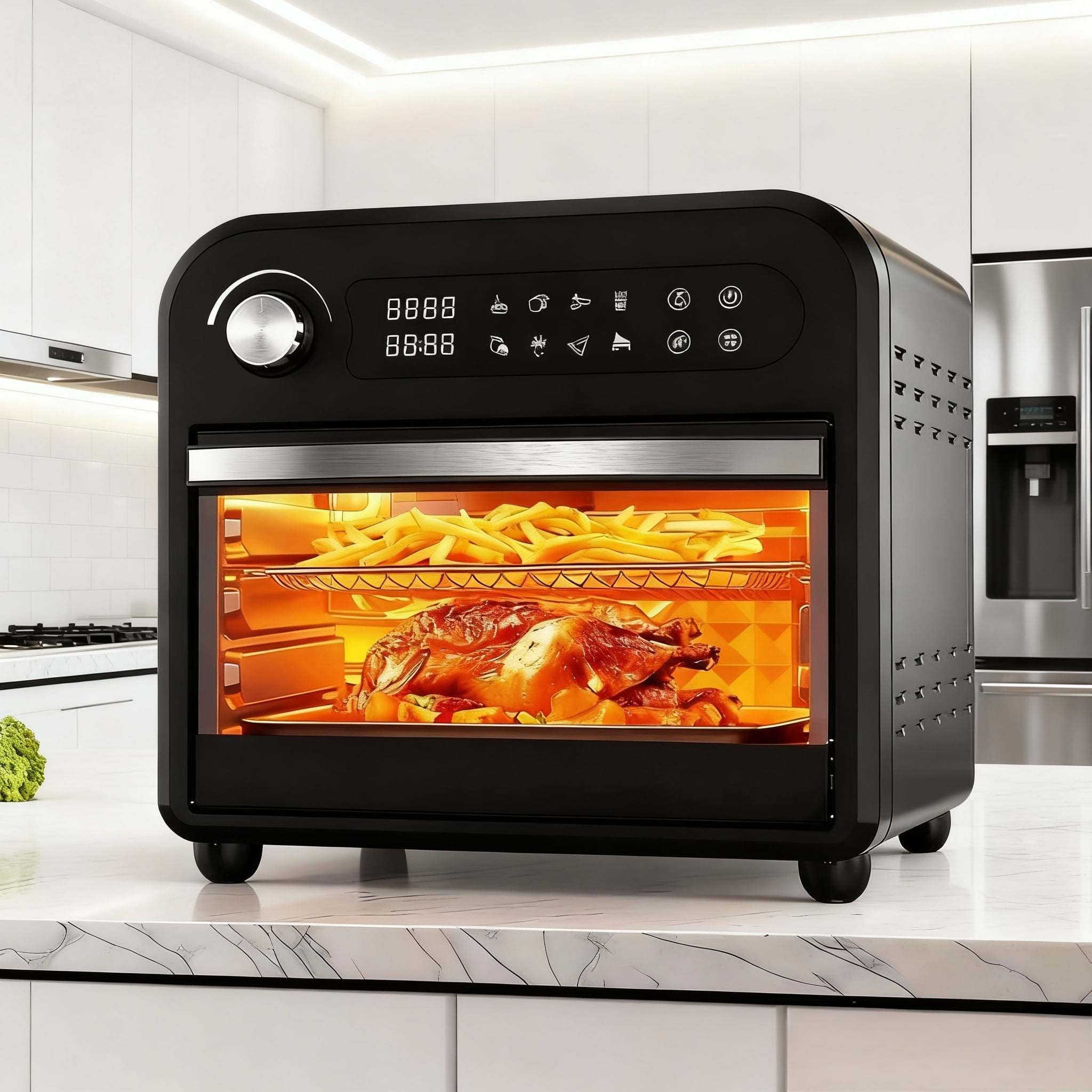 Fitfort 16QT Digital Air Fryer Oven Toaster Combo with 360° Hot Air Circulation, 1500W Fast Heating, Transparent Door Window, Precise Temperature Control, Includes 5 Accessories