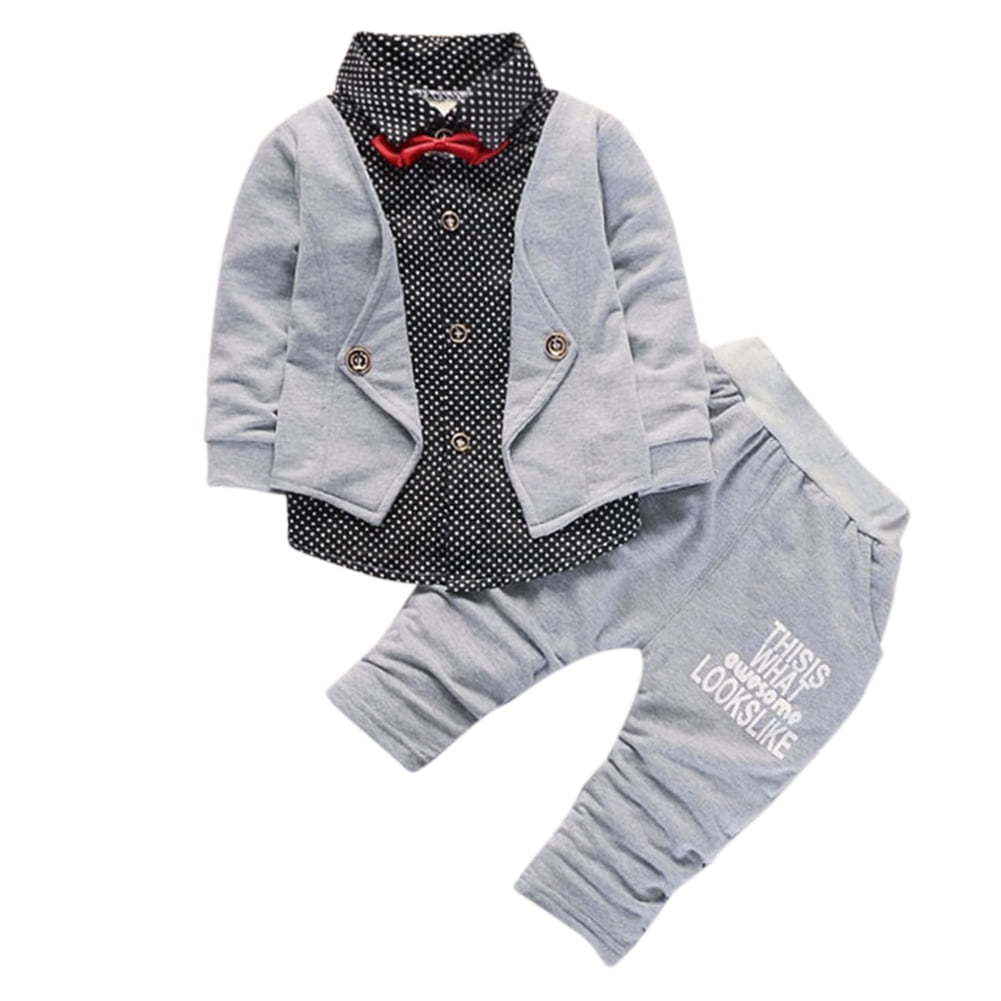 Winter Kids Baby Boy Gentleman Shirt Tops+Long Pants Formal Party Clothes Set FF