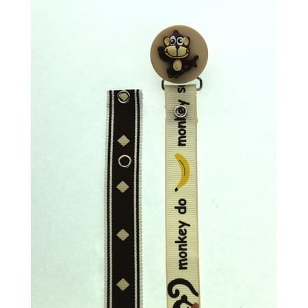 Monkey Pacifier Clip With Two Interchangeable Ribbons