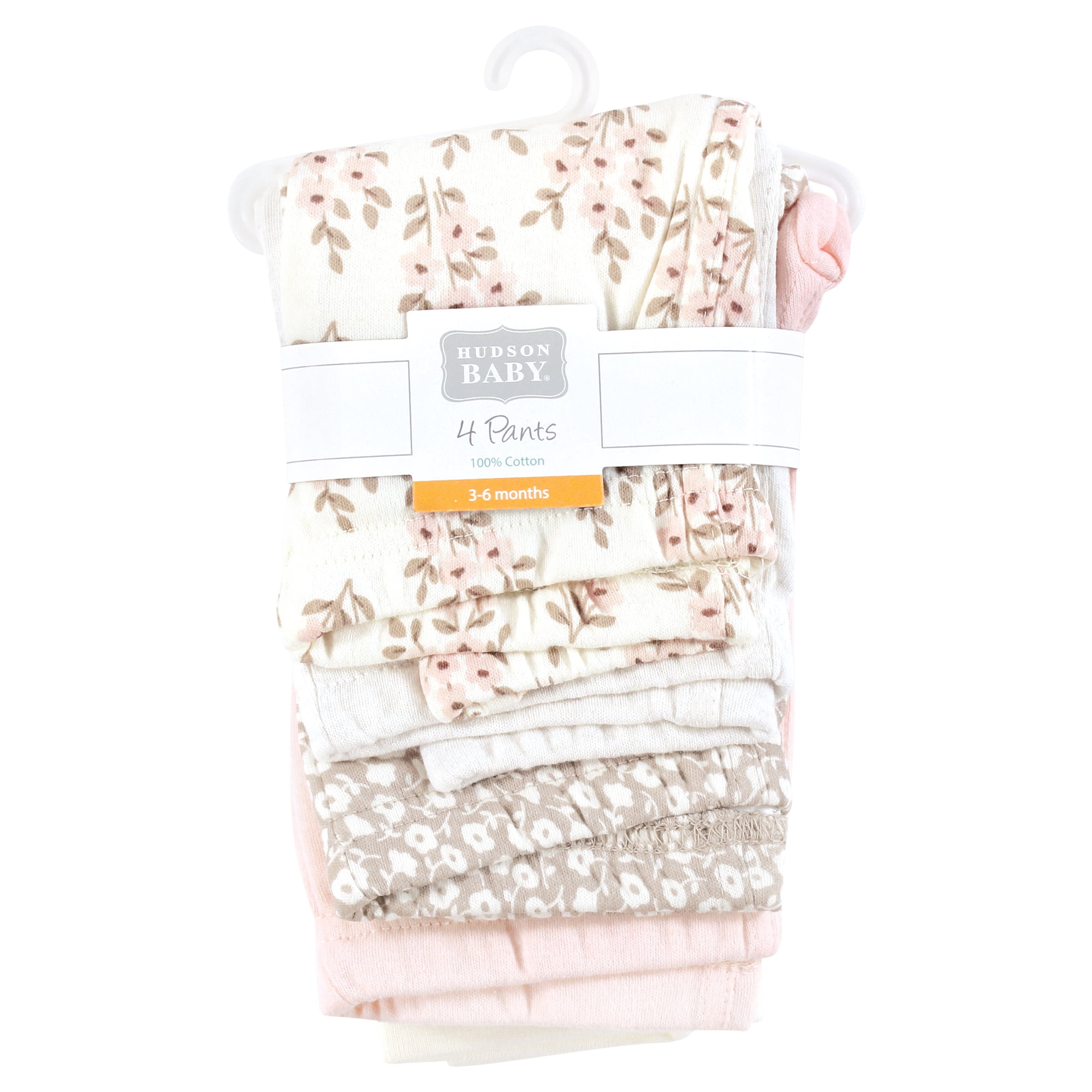 Hudson Baby Girls Cotton Pants and Leggings, Pink Taupe Florals, 0-3 Months