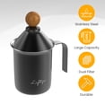 thumbnail image 2 of LIGHTZER Manual Milk Frother, 14 oz Stainless Steel Latte Cappuccino Coffee Foamer with Wooden Handle, 2 of 8