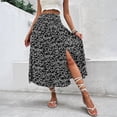 thumbnail image 2 of LWavelet Women Ditsy Floral Print Smocked Midi Skirt High Waist Side Split A Line Skirt Black M, 2 of 8