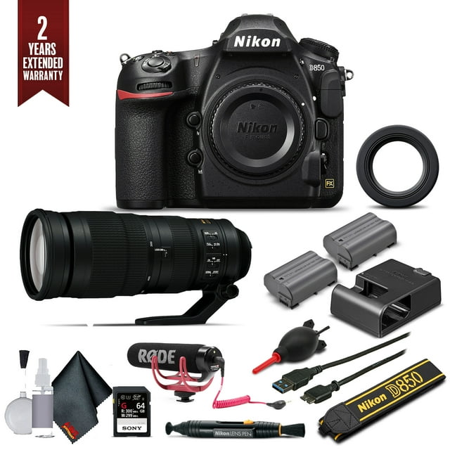 Nikon D850 Digital SLR Camera W/ Nikon AF-S FX NIKKOR 200-500mm f/5.6E ED Lens, Mic, Extra Battery, and More. (Intl Model)