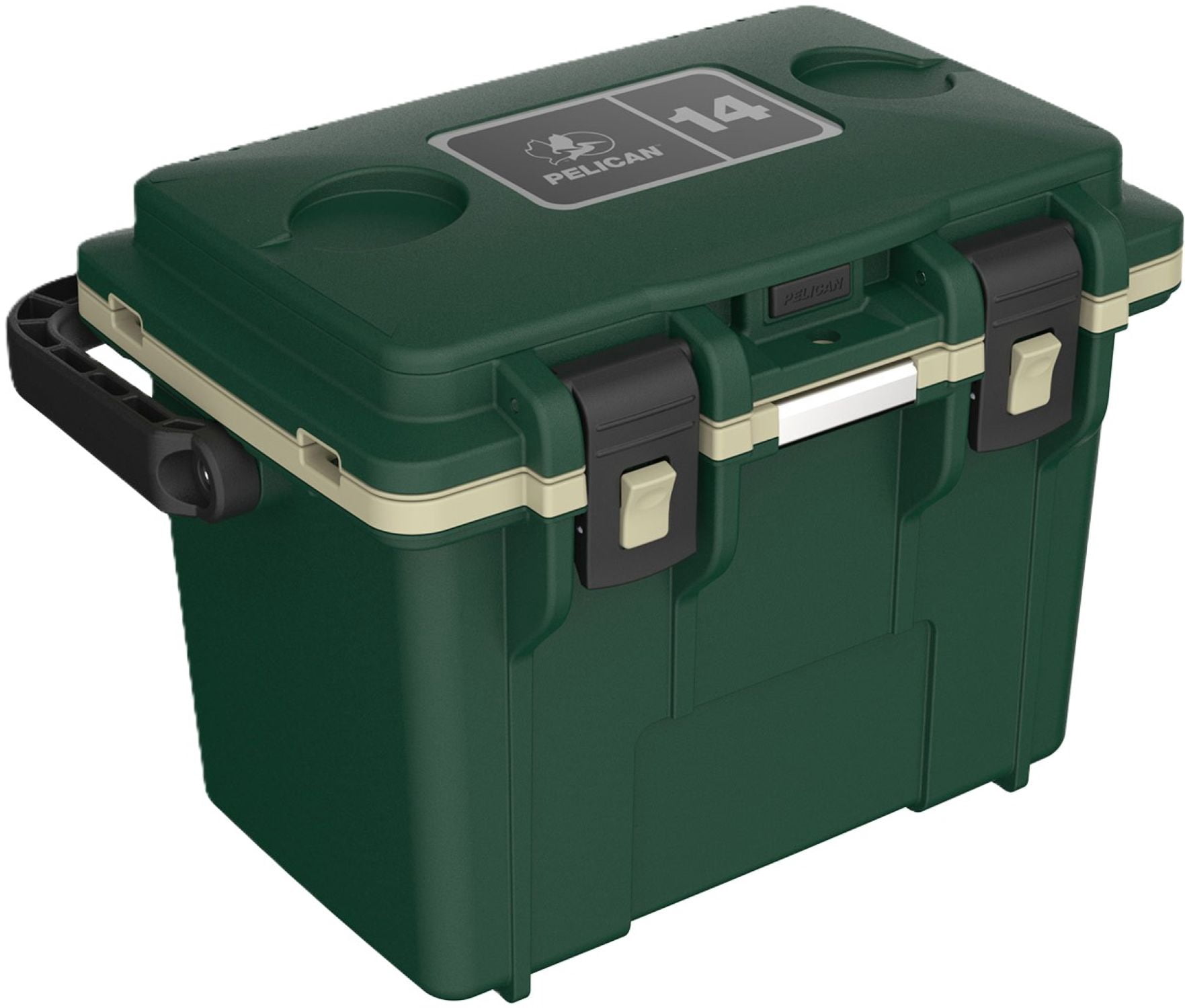 Pelican Elite Personal Cooler 14 Qt Hard-Sided Cooler with Removable tray, Dry Storage, Hunter Green with Tan