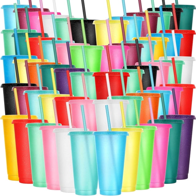 Vaso Honeydak de plástico de 700 a 800 ml, 60 unidades, con pajita y tapa