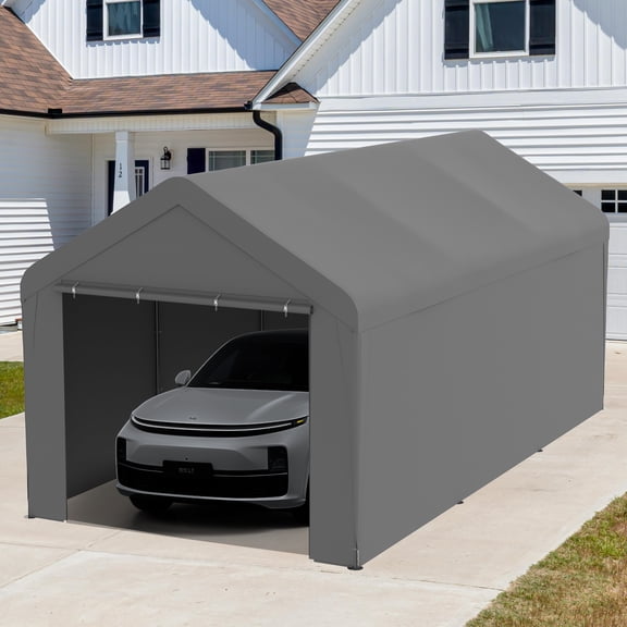 Outdoor Carport 10' x 20' Portable Garage Car Shelter Shade with Removable Sidewalls & Doors, Carport Canopy with Powder-Coated Steel Frame for Outdoor Party, Birthday