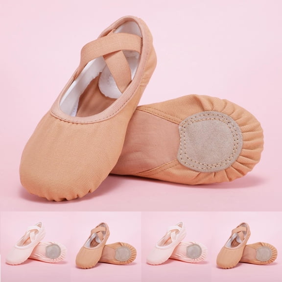 Girls Slip on Ballet Dance Shoes, Solid Color Elastic Soft Sole Training Slippers, Kids Gymnastics Stage Dance Footwear Khaki 1.5(35)