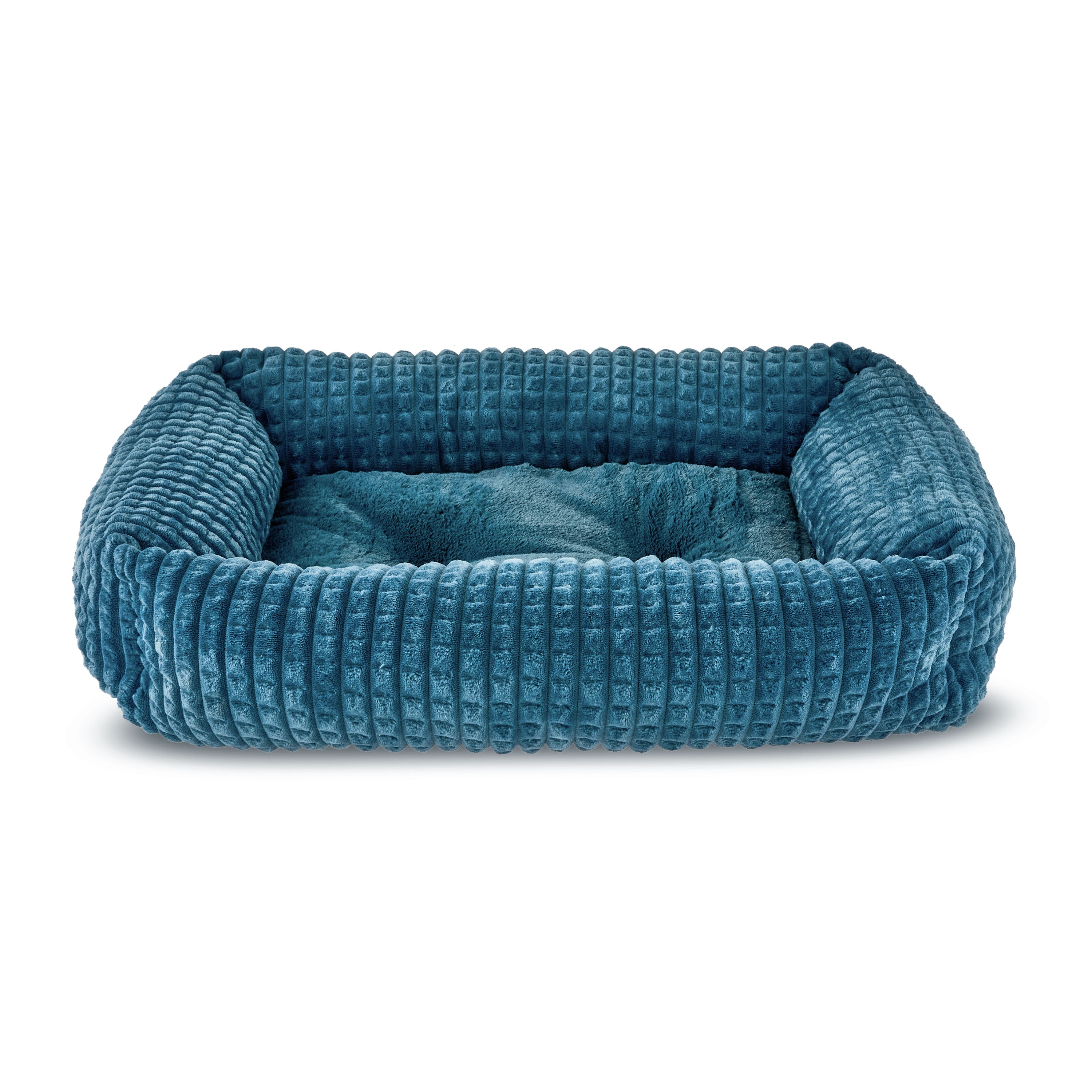 Vibrant Life Medium Flannel Waffle Texture Bolster Cat or Dog Bed, Blue, 21" x 25"
