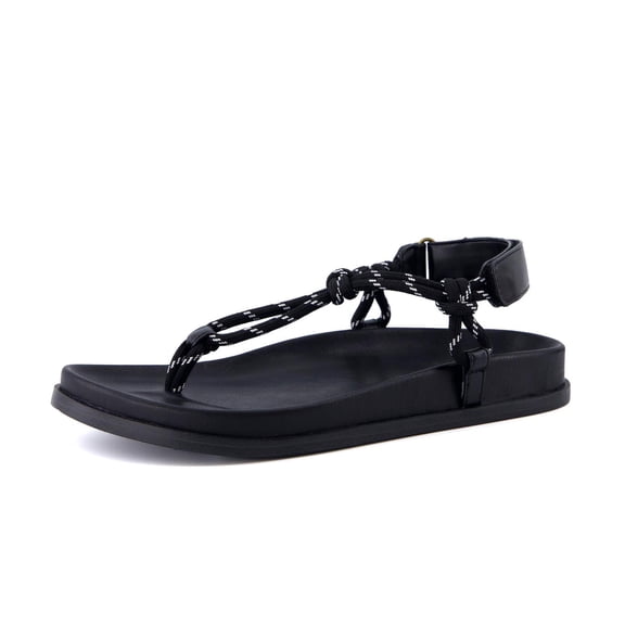 Cushionaire Era Rope Thong Strappy Sandals for Women, Flat Minimalist Sandals Women Footwear with Adjustable Ankle Support