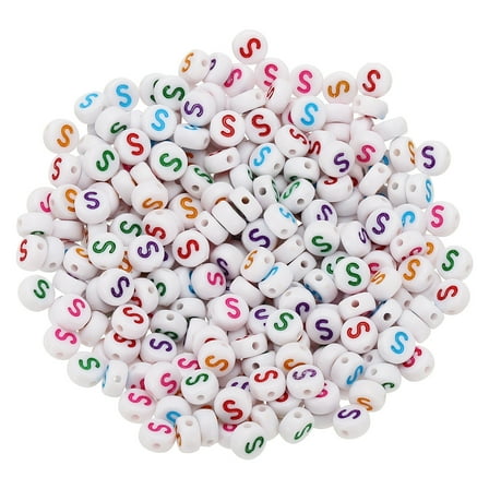 Uxcell Round Letter Beads, 300 Pcs Letter S Acrylic Alphabet Beads White Beads Colored Letters for Jewelry Making Bracelets Making Necklaces DIY, Multicolor