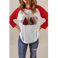 thumbnail image 4 of POGLIP Femmes Rouge Arbre de Noël Flocon de Neige Impression Bloc de Couleur Haut, 4 of 6