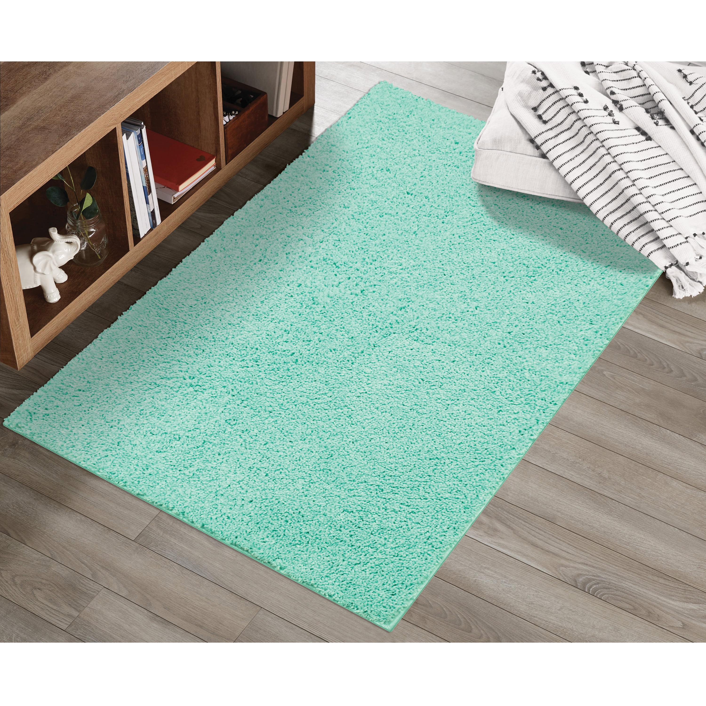 Mainstays Plush Mint Green Shag Area Rug 3' x 4'8 Non-Skid