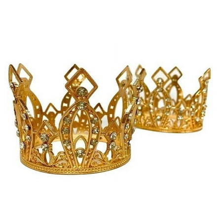 Gold Rhinestone And Pearl Princess Crown Cake Decoration For All Party Occasions 3.25 inch Wide 3 Inch High