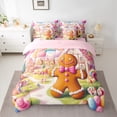 thumbnail image 2 of jejeloiu Kawaii Gingerbread Man 7 Pieces Bedding Comforter Set,Cartoon Gingerbread House Full Bedding Set,Colorful Dessert Rainbow Fitted Sheet Flat Sheet For Girl,Super Cozy Room Decor Reversible, 2 of 8