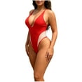thumbnail image 2 of Nmnitkp One Piece Swimsuit Women Deep V-Neck Sheer Mesh Cutout Tummy Control- Adjustable Strap High Cut UPF 50+ Sun Protection Womens Bathing Suits Red,2XL, 2 of 5