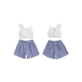 thumbnail image 2 of Kids Baby Toddler Girls Shorts Set, 6 12 18 24 Months 2T 3T 4T Frills Camisole with Striped Shorts Summer 2-piece Outfit, 2 of 9