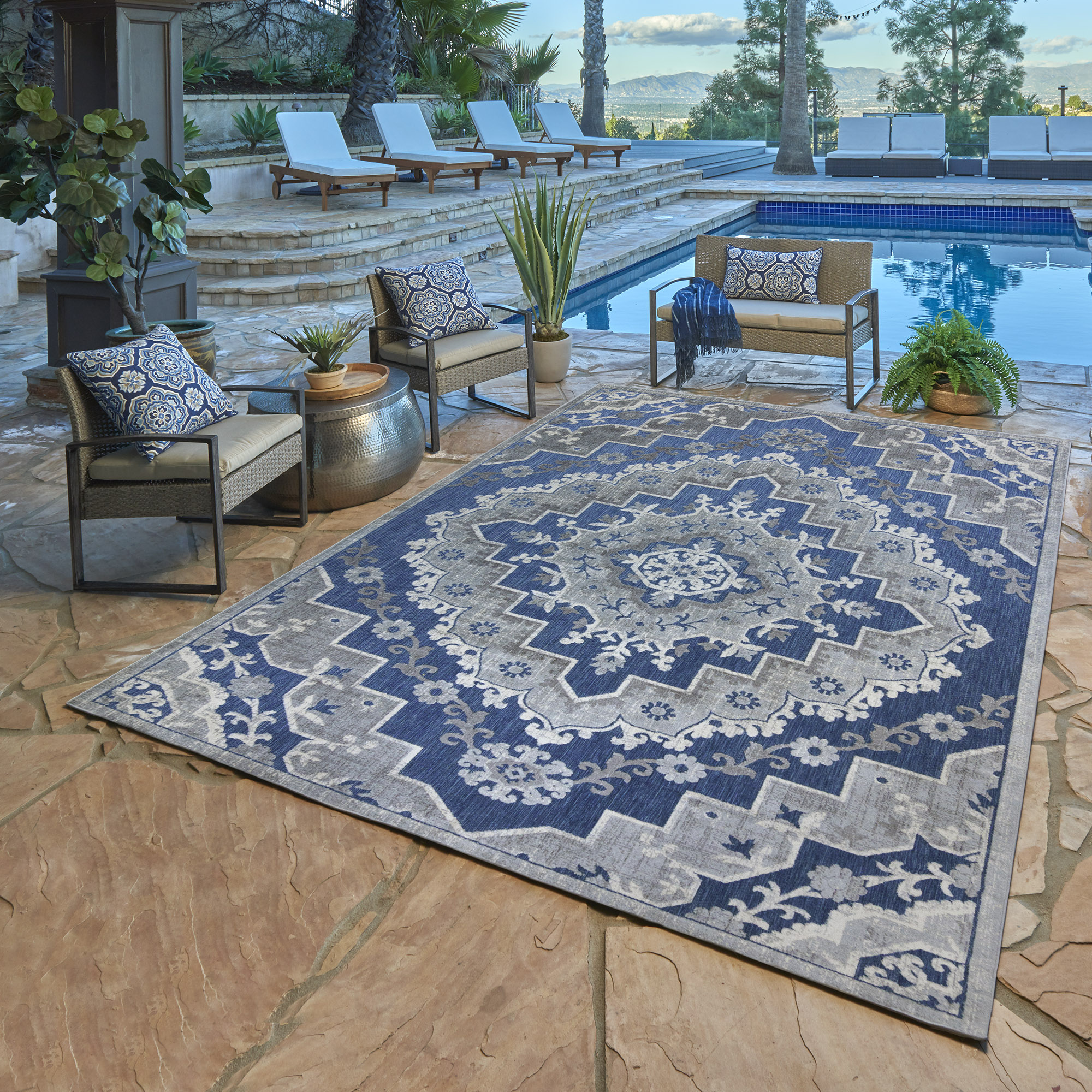 Kalari Amira Indoor/ Outdoor Polypropylene Blue/Gray Flat Weave Area Rug, 9x13